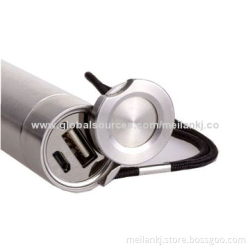 Waterproof LED torch, all stainless steel, can aid by hitting the glass window, 2600mAh power bank